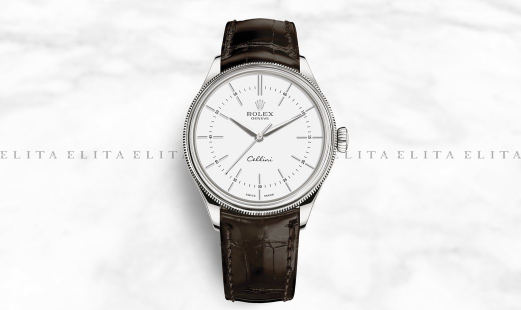 Rolex Cellini Time 50509-0017 18K White Gold 39mm White Dial with Double Bezel