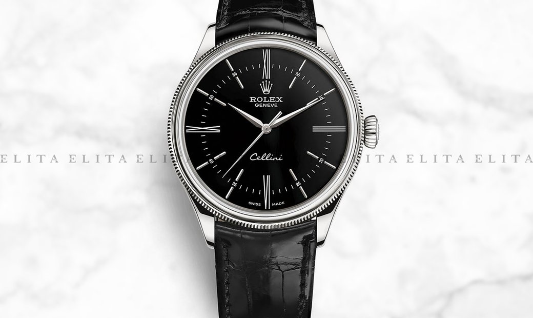 Rolex Cellini Time 50509-0006 18K White Gold 39mm Black Dial with Double Bezel