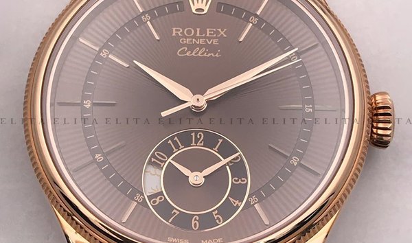 Rolex Cellini Dual Time 50525-0016 18K Everose Gold 39mm Brown Guilloche Dial with Double Bezel (11161893)