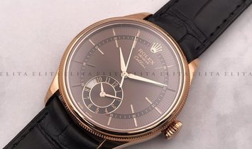 Rolex Cellini Dual Time 50525-0016 18K Everose Gold 39mm Brown Guilloche Dial with Double Bezel