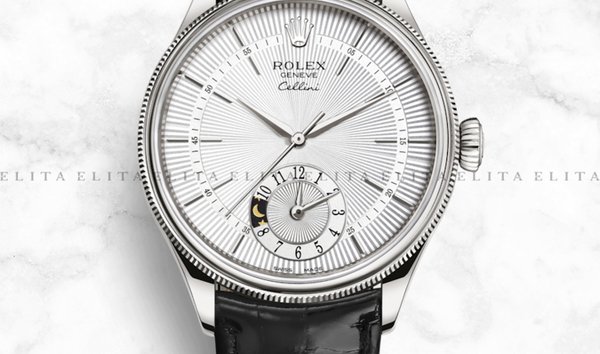 Rolex Cellini Dual Time 50529-0006 18K White Gold 39mm Silver Guilloche Dial with Double Bezel (11161913)