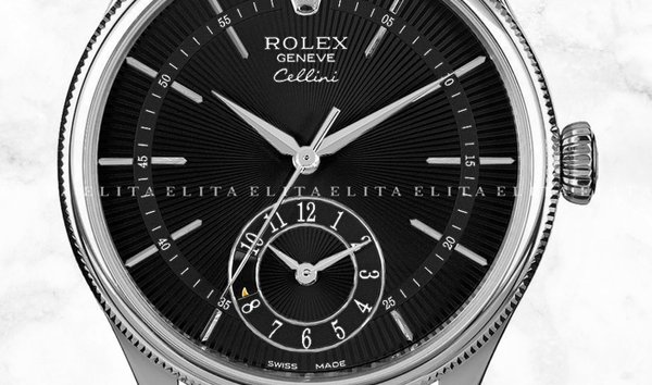 Rolex Cellini Dual Time 50529-0007 18K White Gold 39mm Black Guilloche Dial with Double Bezel (11161912)