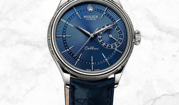 Rolex Cellini Date 50519-0011 White Gold Blue Guilloche Dial Double Bezel Leather Strap (11166555)