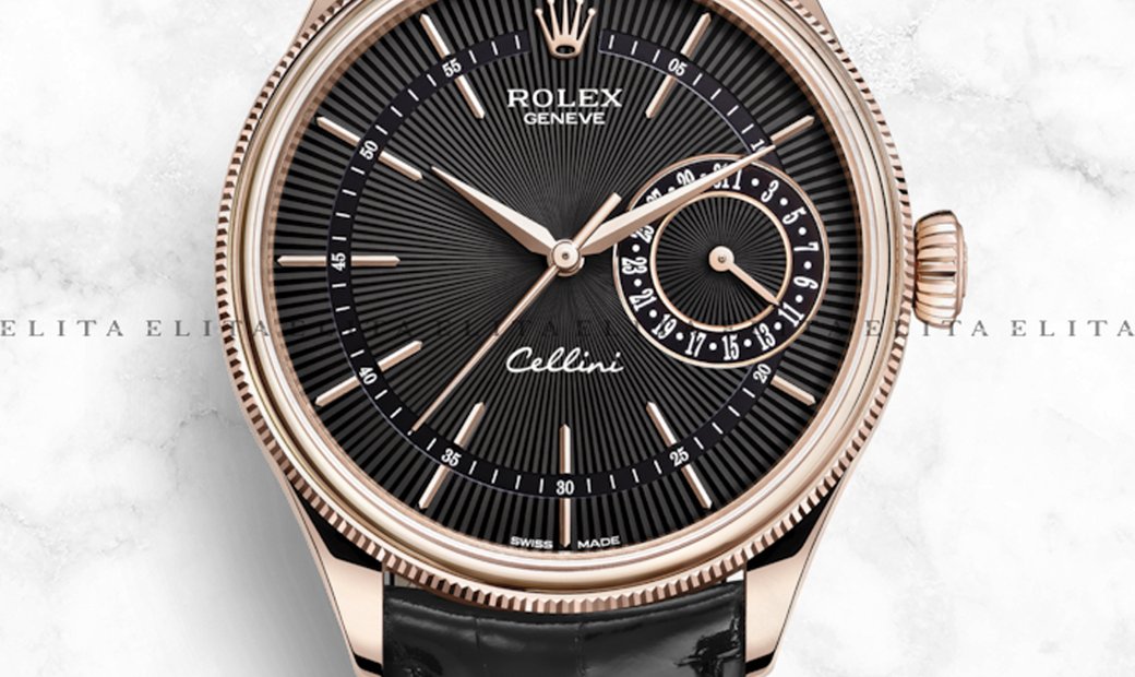 Rolex Cellini Date 50515-0011 18Ct Everose Gold Black Guilloche Dial Double Bezel