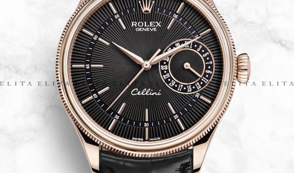 Rolex Cellini Date 50515-0011 18Ct Everose Gold Black Guilloche Dial Double Bezel (11167109)