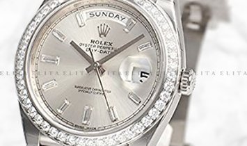 Rolex Day-Date 40 228349RBR-0001 White Gold Diamond Set Silver Coloured Dial Diamond Bezel