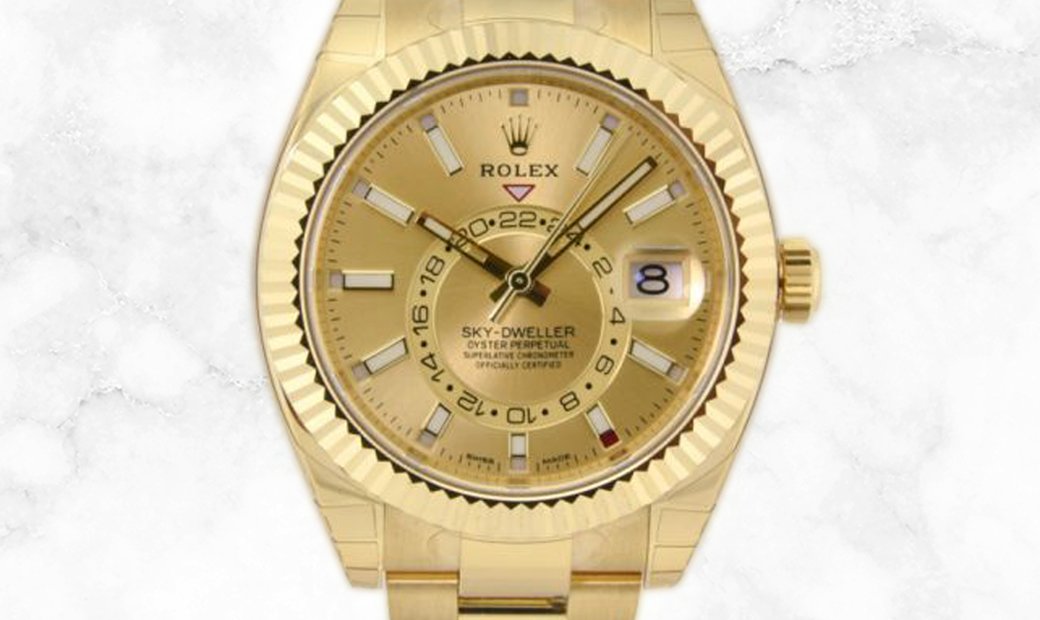 Rolex Sky-Dweller 326938-0003  Yellow Gold Champagne Dial 