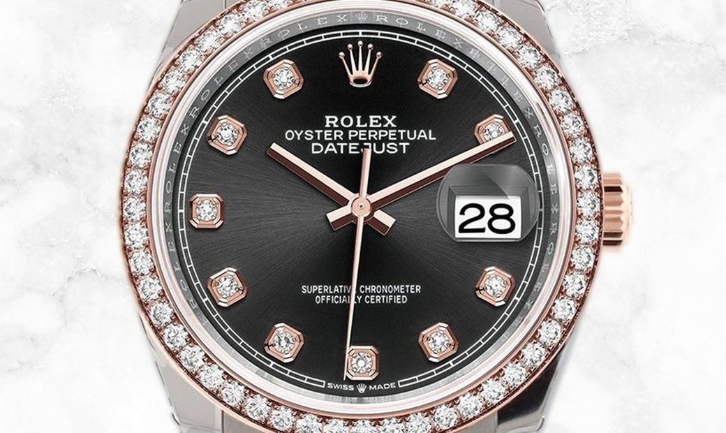 Rolex Datejust 36 126281RBR-0007 Everose Rolesor Diamond Set Black Dial Diamond Bezel