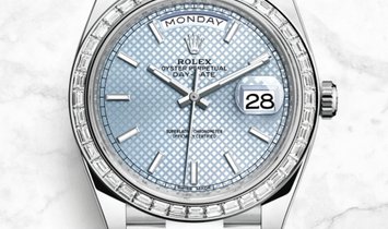 Rolex Day-Date 40 228396TBR-0001 Platinum Ice Blue Diagonal Motif Dial Diamond Bezel