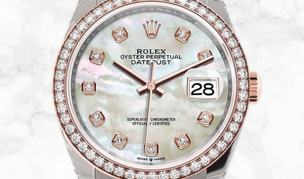 Rolex Datejust 36 126281RBR-0009 Everose Rolesor Diamond Set White Mother-Of-Pearl Dial (11191559)