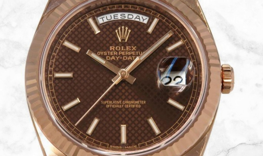 Rolex Day-Date 228235-0006 Everose Gold Chocolate Diagonal Motif Dial