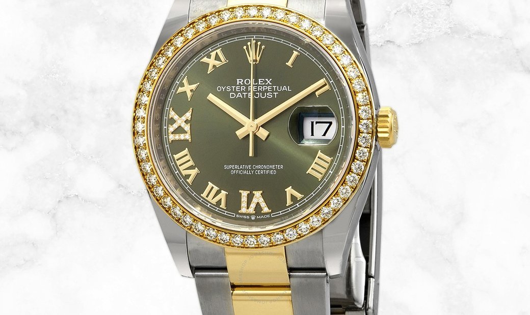 Rolex Datejust 36 126283RBR-0012 Oystersteel and Yellow Gold Diamond Set Olive Green Dial