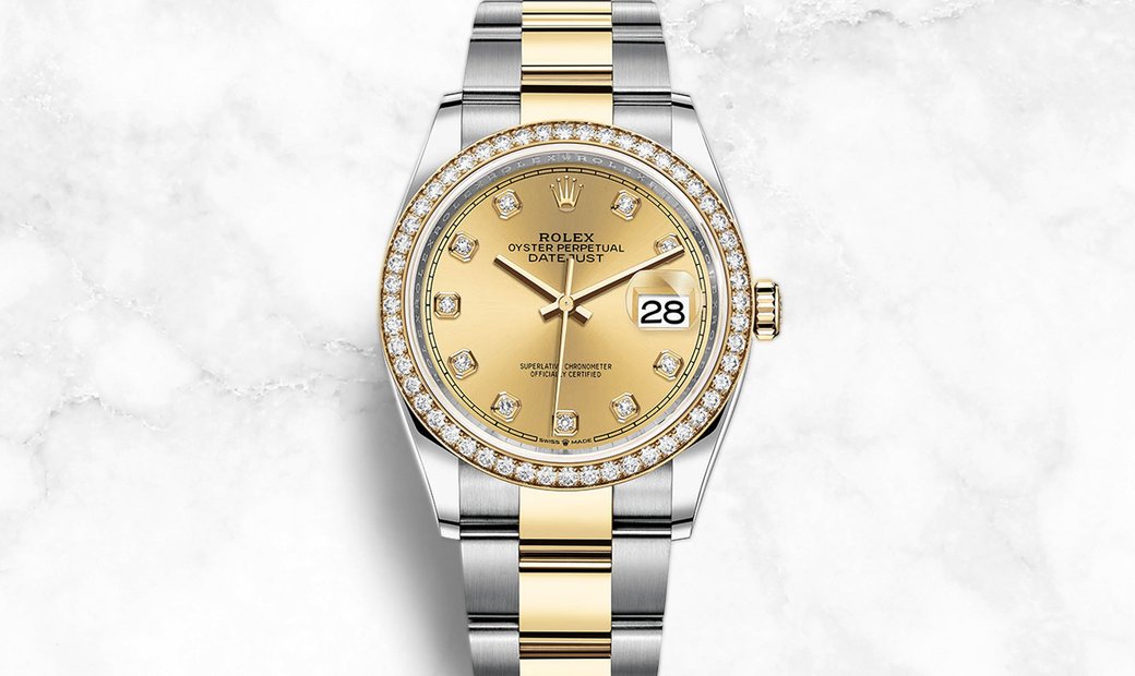 Rolex Datejust 36 126283RBR-0004 Oystersteel and Yellow Gold Diamond Set Champagne Coloured Dial