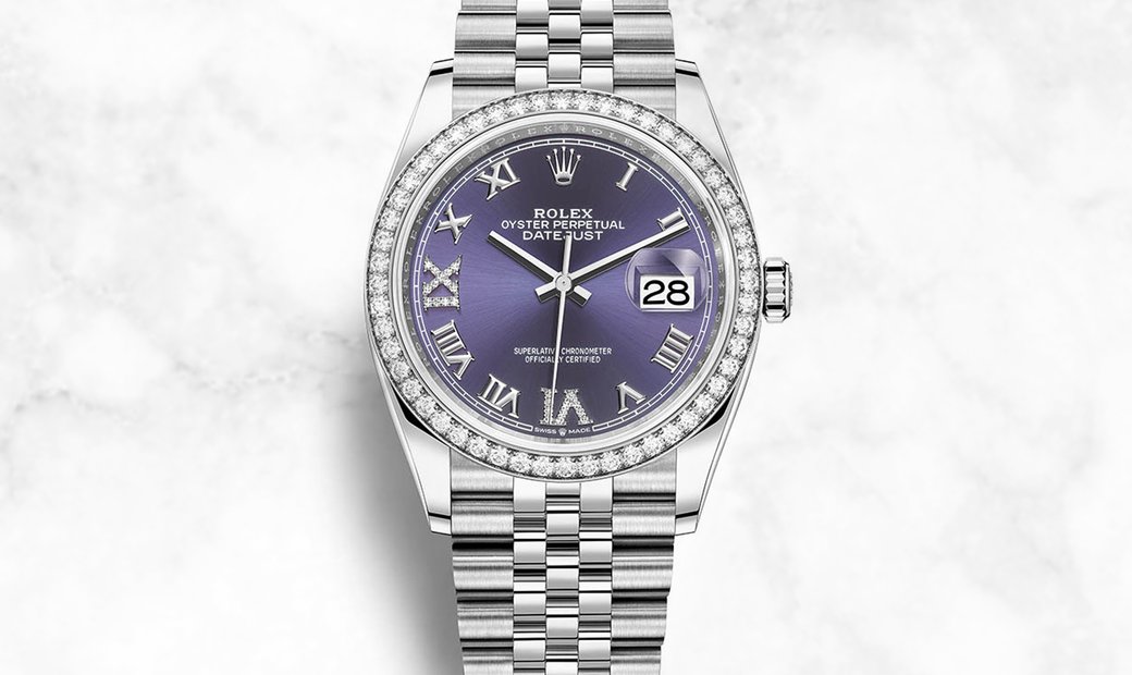Rolex Datejust 36 126284RBR-0013 Oystersteel and White Gold Diamond Set Aubergine Dial