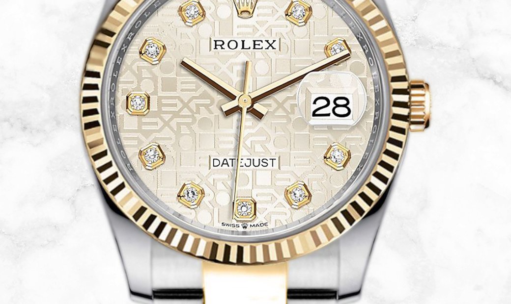 Rolex Datejust 36 126233-0028 Yellow Rolesor Diamond Set Silver Jubilee Dial Oyster Bracelet