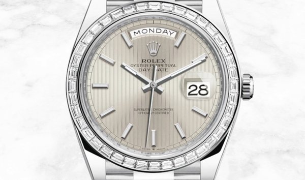 Rolex Day-Date 40 228396TBR-0022 Platinum Silver Stripe Motif Dial Diamond Bezel (11196312)
