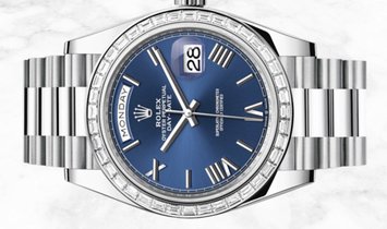Rolex Day-Date 40 228396TBR-0026 Platinum Blue Dial Roman Numerals Diamond Bezel