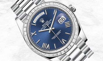 Rolex Day-Date 40 228396TBR-0026 Platinum Blue Dial Roman Numerals Diamond Bezel