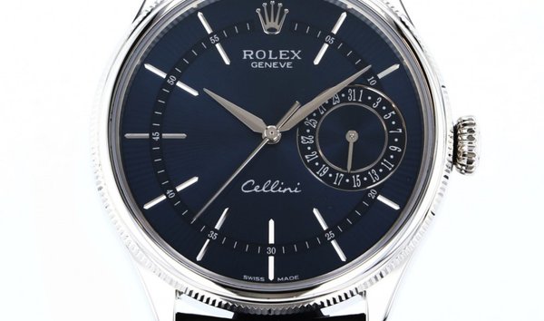 Rolex Cellini Date 50519-0013 White Gold Blue Guilloche Dial Double Bezel Alligator Strap (11195552)