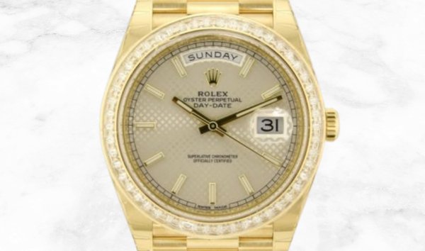 Rolex Day-Date 40 228398TBR-0005 18Ct Yellow Gold Silver Diagonal Dial Diamond Bezel (11202796)