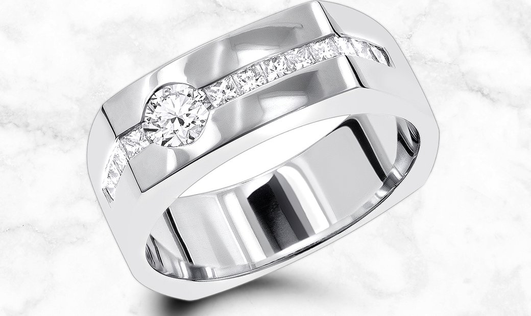 14K Gold Mens Diamond Anniversary Wedding Ring in