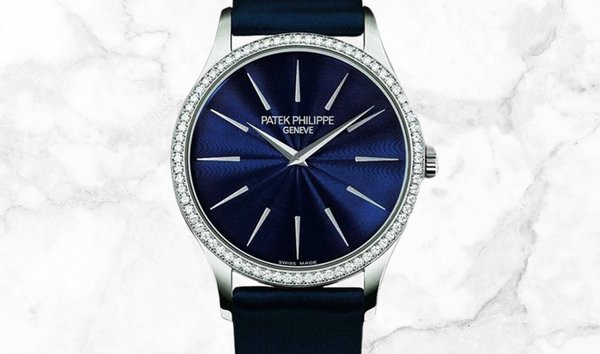 Patek Philippe Calatrava 4897G-001 White Gold Blue Guilloched Dial Diamond Bezel (11273086)