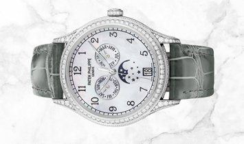 Patek Philippe Complications 4948G-010 Annual Calendar Moon Phases White Gold White MOP Dial