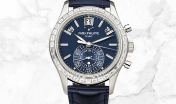 Patek Philippe Complications 5961P-001 Chronograph Annual Calendar Platinum Diamond Bezel Blue Dial