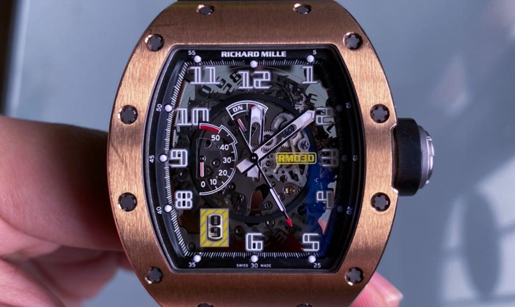 Rm 030 Rose Gold Skeleton Dial Watch In 