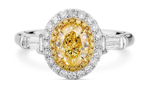 Fancy Yellow Diamond Ring, 1.04 Ct. (1.71 Ct. TW), Oval shape, GIA Certified, 2165820692 (11573774)