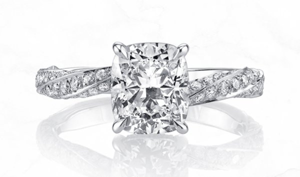 1.00ct Cushion Cut Diamond Twisted Band Engagement Ring in 18K White Gold (11614886)
