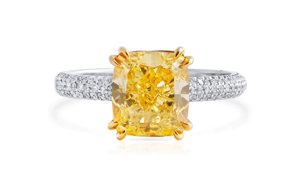Fancy Yellow Diamond Ring, 3.26 Ct. (3.66 Ct. TW), Cushion shape, GIA Certified, 2215256528 (11641324)