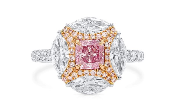Very Light Pink Diamond Ring, 0.63 Ct. (2.31 Ct. TW), Cushion shape, GIA Certified, 6291140726 (11698836)
