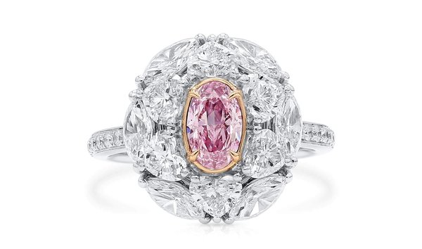 Very Light Pink Diamond Ring, 0.51 Ct. (2.97 Ct. TW), Oval shape, GIA Certified, 7383006830 (11698831)