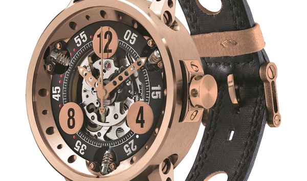 BRM RG 46mm Gold Skeleton Automatic Watch 5N color hand stitched leather bracelet (11702300)
