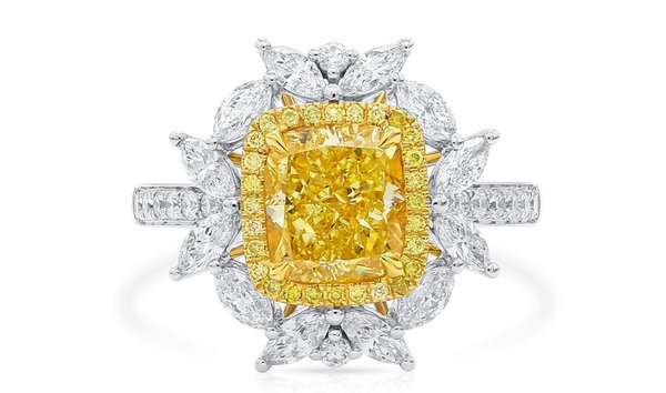 Fancy Intense Yellow Diamond Ring, 2.08 Ct. (3.06 Ct. TW), Cushion shape, GIA Certified, 2201762317 (11706453)
