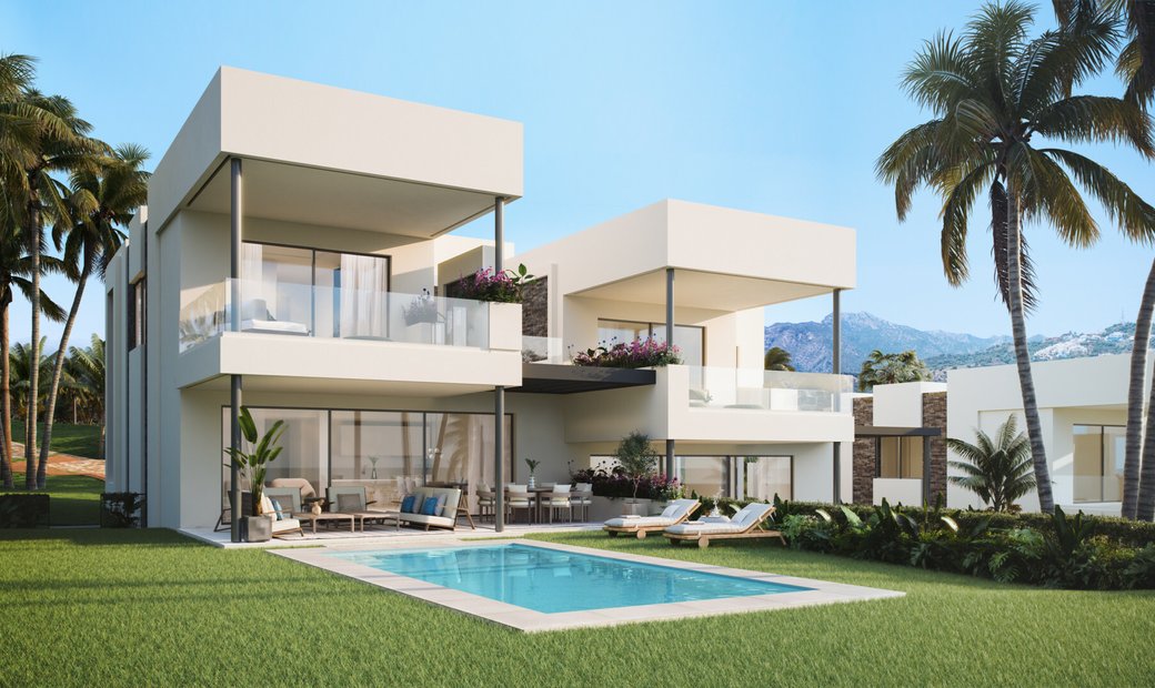 Modern Semidetached Villas Under Construction In In Marbella, Andalusia