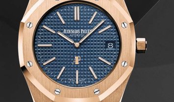 Audemars Piguet Royal Oak "Jumbo" Extra-Thin 15202OR.OO.1240OR.01 18ct Pink Gold Blue Dial