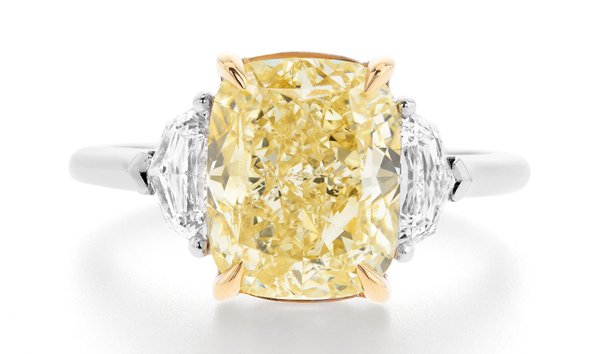 Fancy Light Yellow Diamond Ring, 4.40 Ct. (5.03 Ct. TW), Cushion shape, GIA Certified, 2215461851 (11813203)