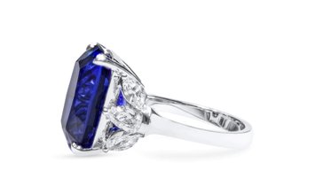 Natural Blue Tanzanite Ring, 18.43 Ct. (19.89 Ct. TW), GIA Certified, Unheated