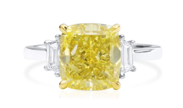 Fancy Intense Yellow Diamond Ring, 4.59 Ct. (4.91 Ct. TW), Cushion shape, GIA Certified, 5191883031 (11902871)