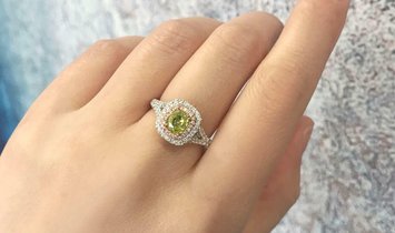 Fancy Green Yellow Diamond Ring, 1.03 Ct. (1.55 Ct. TW), Cushion shape, GIA Certified, 5141996246