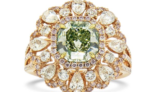 Fancy Yellow Green Diamond Ring, 1.77 Ct. (3.41 Ct. TW), Radiant shape, GIA Certified, 2155894172 (11930976)