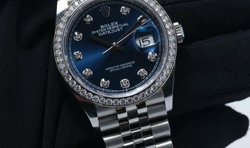 Rolex Datejust 36 126284RBR-0029 Oystersteel and White Gold Diamond Set Blue Dial Diamond Bezel