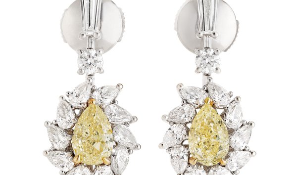 Fancy Yellow Diamond Earrings, 1.43 Ct. (3.30 Ct. TW), Pear shape, GIA Certified, 2211998089 (12019092)