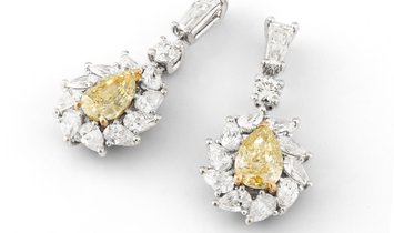 Fancy Yellow Diamond Earrings, 1.43 Ct. (3.30 Ct. TW), Pear shape, GIA Certified, 2211998089