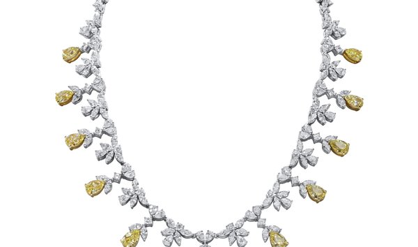 Fancy Yellow Diamond Necklace, 15.62 Ct. (40.64 Ct. TW), Pear shape, GIA Certified, JCNF05529884 (12092278)