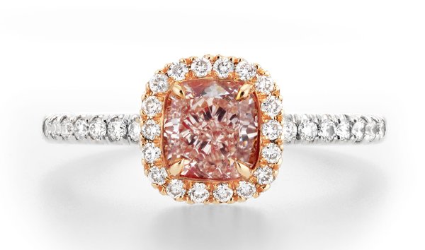Fancy Brownish Pink Diamond Ring, 1.05 Ct. (1.39 Ct. TW), Cushion shape, GIA Certified, 2155974574 (12144344)