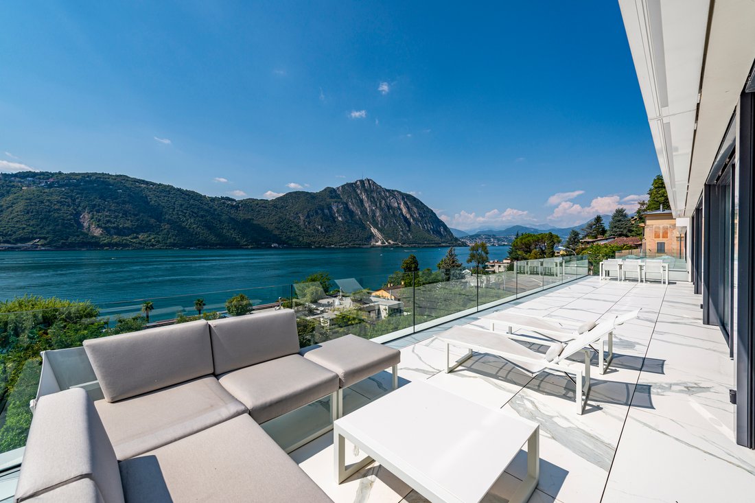 Modern Penthouse With Large Terrace In Bissone, Ticino, Switzerland For ...