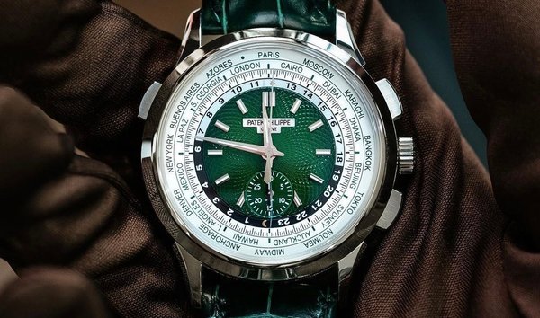 Patek Philippe Complications 5930P World Time Chronograph Green Dial Watch (12290384)